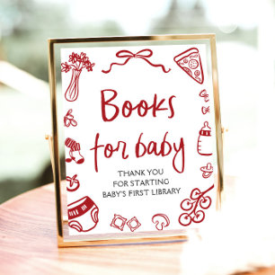 Affiche Livres en Baby shower rouge italien tiré à la main