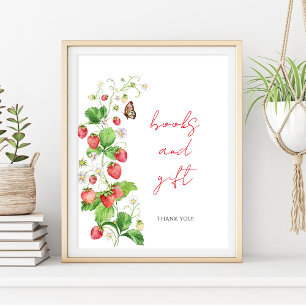 Affiche Livres et Cadeau de Baby Shower à la Fraise 