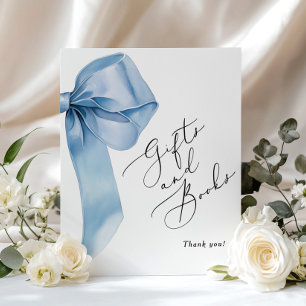 Affiche Livres et cadeaux Blue Bow avec calligraphie éléga