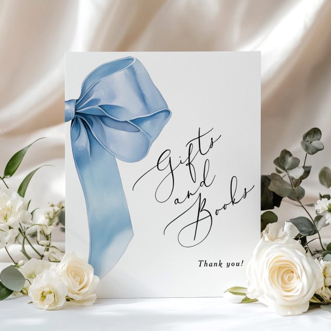 Affiche Livres et cadeaux Blue Bow avec calligraphie éléga (Créateur téléchargé)