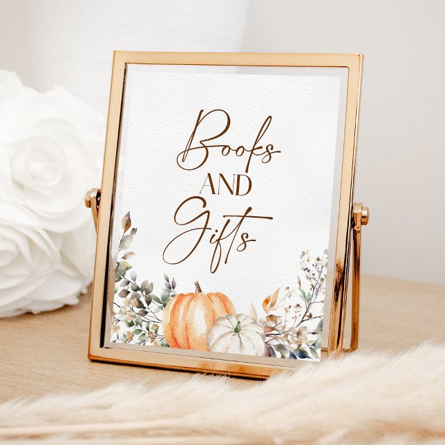 Affiche Livres et cadeaux Citrouille Automne Baby shower d (Créateur téléchargé)