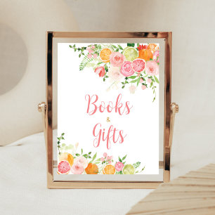 Affiche Livres et cadeaux d'agrumes rose floral orange