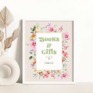 Affiche Livres et cadeaux de baby shower aquarelle fleur s