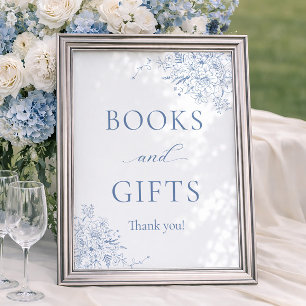 Affiche Livres et Cadeaux de Baby Shower Bleus