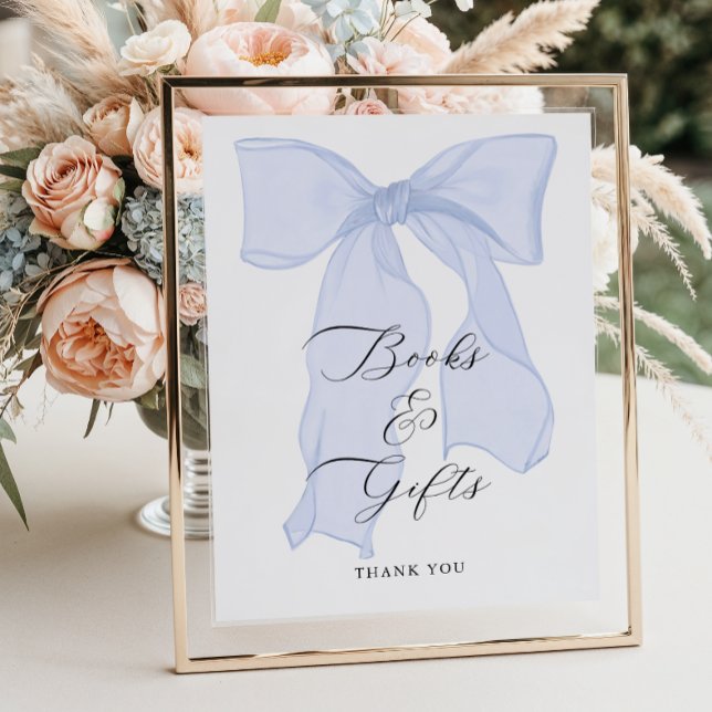 Affiche Livres et cadeaux de Baby shower Blue Bow (Créateur téléchargé)