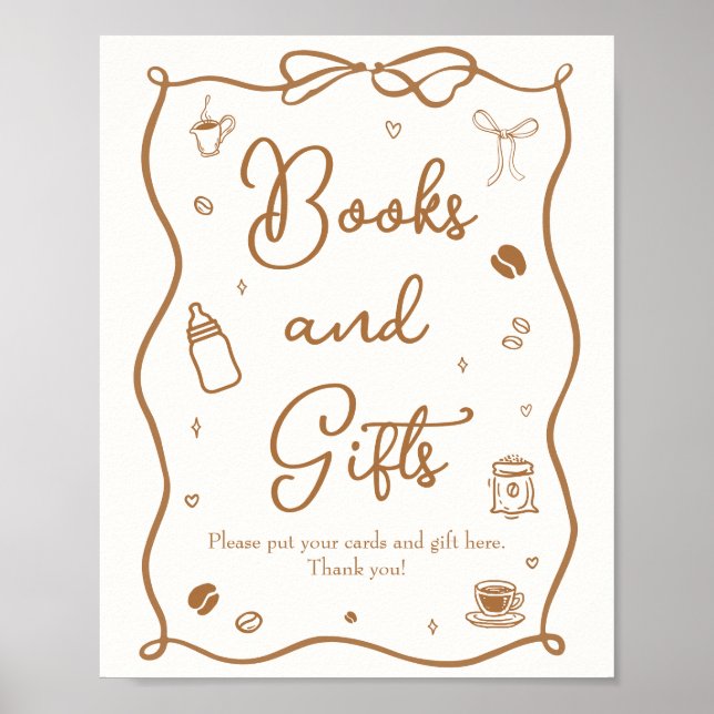 Affiche Livres et Cadeaux de Baby Shower Café (Devant)