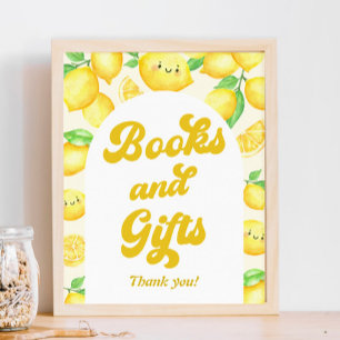 Affiche Livres et cadeaux de Baby shower citron