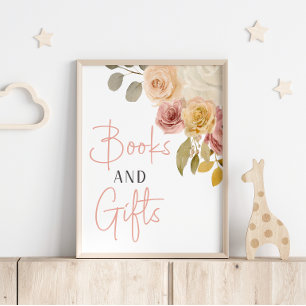 Affiche Livres et Cadeaux de Baby Shower Floral Douce Auto