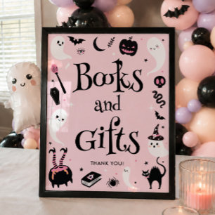 Affiche Livres et Cadeaux de Baby Shower Halloween Rose
