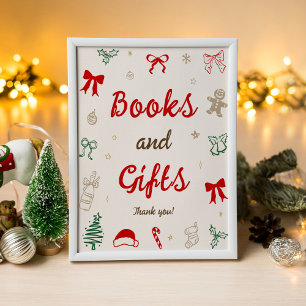 Affiche Livres et Cadeaux de Bébé pour un Noël Dessiné à l