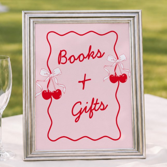 Affiche Livres et Cadeaux de Fête de Bébé Cerise sur le Gâ (Créateur téléchargé)