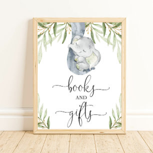 Affiche Livres et cadeaux écriteau vert éléphant signe bab