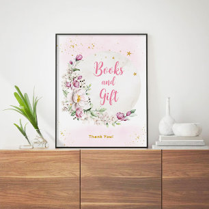 Affiche Livres et Cadeaux Fleuris Lune Rose