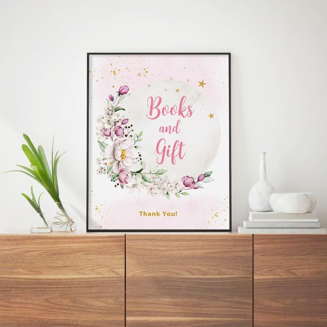 Affiche Livres et Cadeaux Fleuris Lune Rose  (Créateur téléchargé)