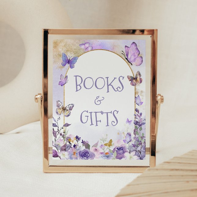 Affiche Livres et cadeaux floraux enchantés (Enchanted Floral Butterfly Arch Baby Shower Books and Gifts Sign)