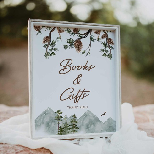 Affiche Livres et cadeaux Forest Woodland (Rustic baby shower books and gifts poster)