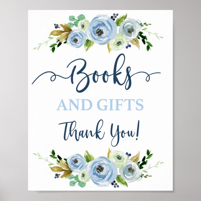 Affiche Livres et cadeaux signe floral bleu (Devant)