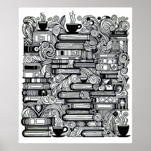 Affiche Livres Et Café Couleur Me Doodle