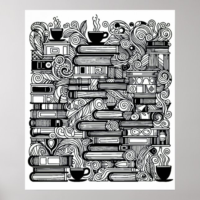 Affiche Livres Et Café Couleur Me Doodle (Devant)