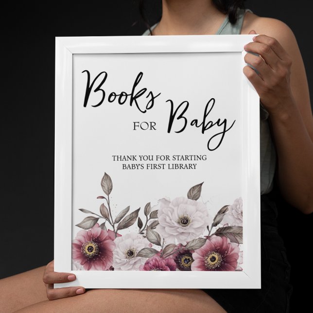 Affiche Livres floraux blanc et prune pour bébé Signe (Créateur téléchargé)