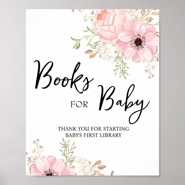 Affiche Livres floraux roses pour bébé Signe (Devant)