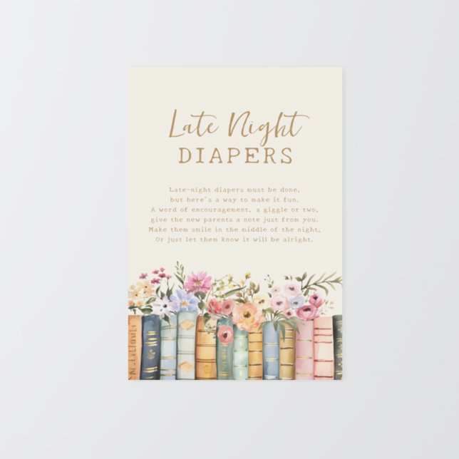 Affiche Livres Late Night Diapos (Floral Books Late Night Diapers Poster by Painted Paperie
)