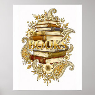 Affiche Livres Lecteurs Écrivains Bibliophiles Ton Doré Ar