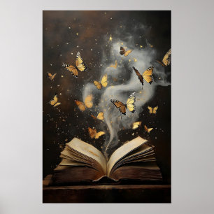 Affiche Livres papillons impression, librairie nature vint