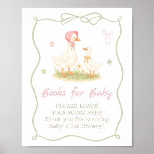 Affiche Livres pour bébé à la Baby shower Rose Canard Fou