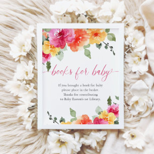 Affiche Livres pour bébé baby shower floral clair coloré