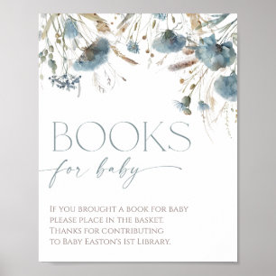 Affiche Livres pour bébé boho bleu poussiéreux fleur sauva