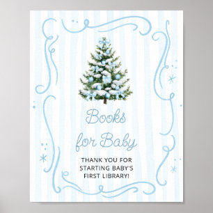 Affiche Livres pour bébé Shower Bleu Sapin de Noël