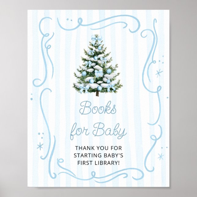 Affiche Livres pour bébé Shower Bleu Sapin de Noël (Devant)
