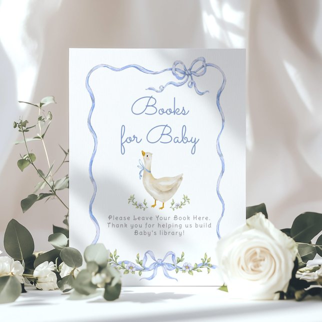 Affiche Livres pour bébé Silly Goose Nœud Bleu baby shower (Créateur téléchargé)