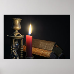 Affiche Livres vintages et sablier sur arrière - plan somb