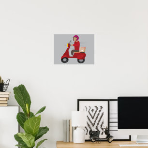 Affiche Livreur conduisant un scooter