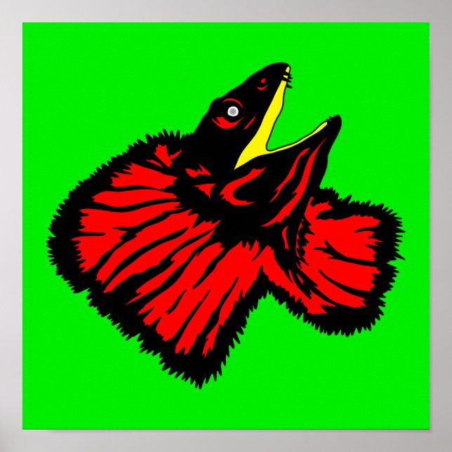 Affiche Lizard à col poli rouge néon stylisé (Devant)