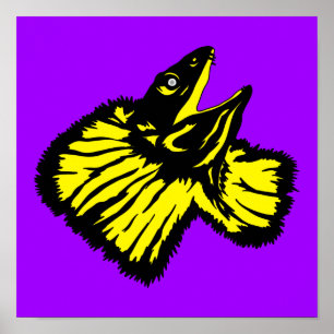 Affiche Lizard à col poli stylisé jaune néon