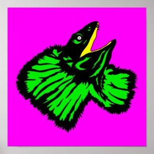 Affiche Lizard à col poli stylisé vert néon
