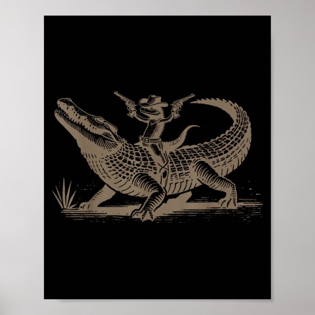 Affiche Lizard Cowboy Riding Crocodile Alligator Western A (Devant)