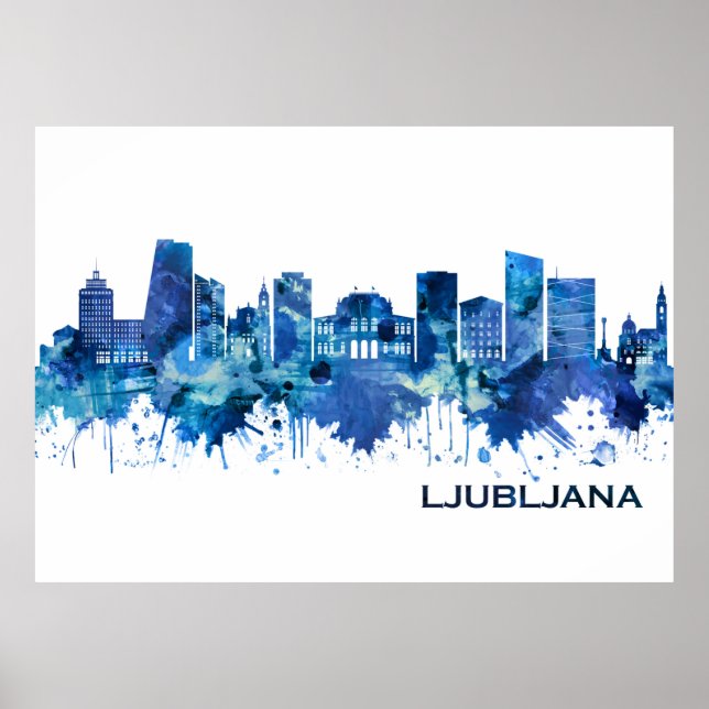 Affiche Ljubljana Slovenia Skyline Blue (Devant)