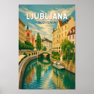 Affiche Ljubljana Slovénie Illustration Voyage Art Rétro