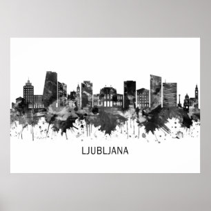 Affiche Ljubljana Slovénie Skyline BW