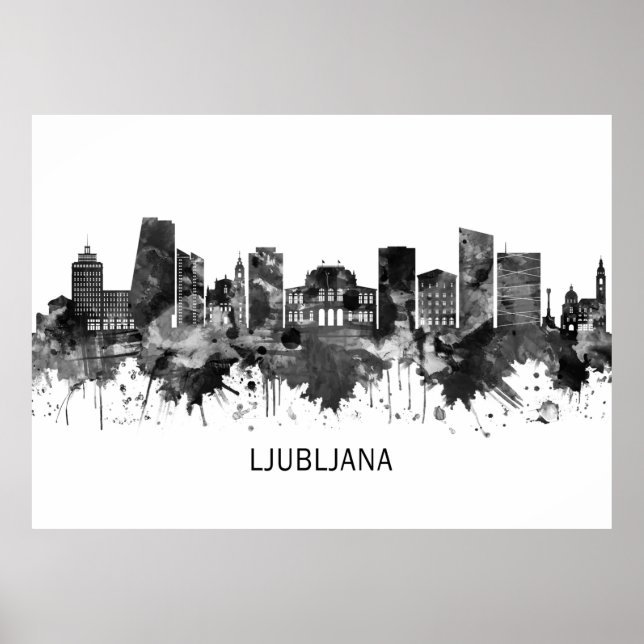 Affiche Ljubljana Slovénie Skyline BW (Devant)
