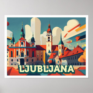 Affiche Ljubljana Slovénie Voyage artistique coloré