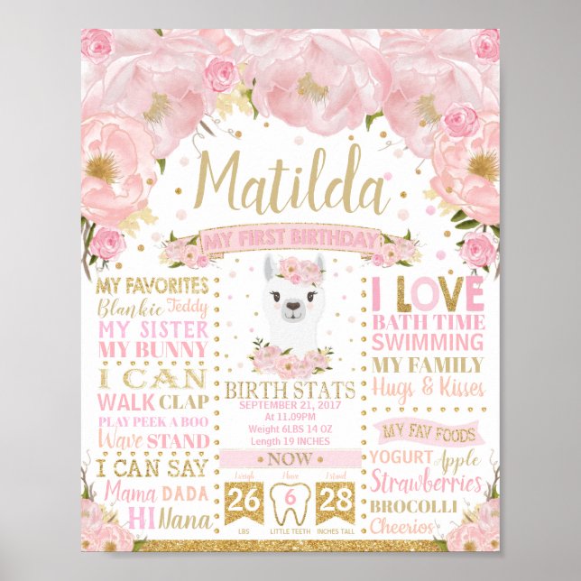 Affiche Llama 1er Anniversaire Jalons de naissance Statist (Devant)