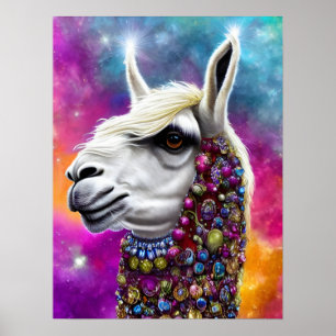 Affiche Llama à bijoux colorés