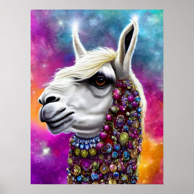Affiche Llama à bijoux colorés (Devant)