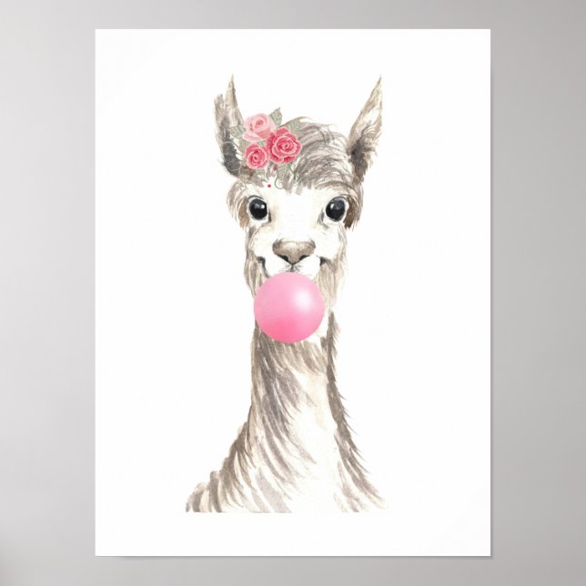 Affiche Llama à l'aquarelle soufflant une bulle  (Devant)