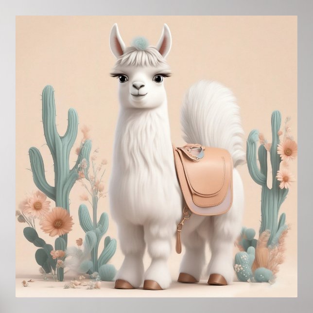 Affiche Llama à selle dans le désert (Devant)
